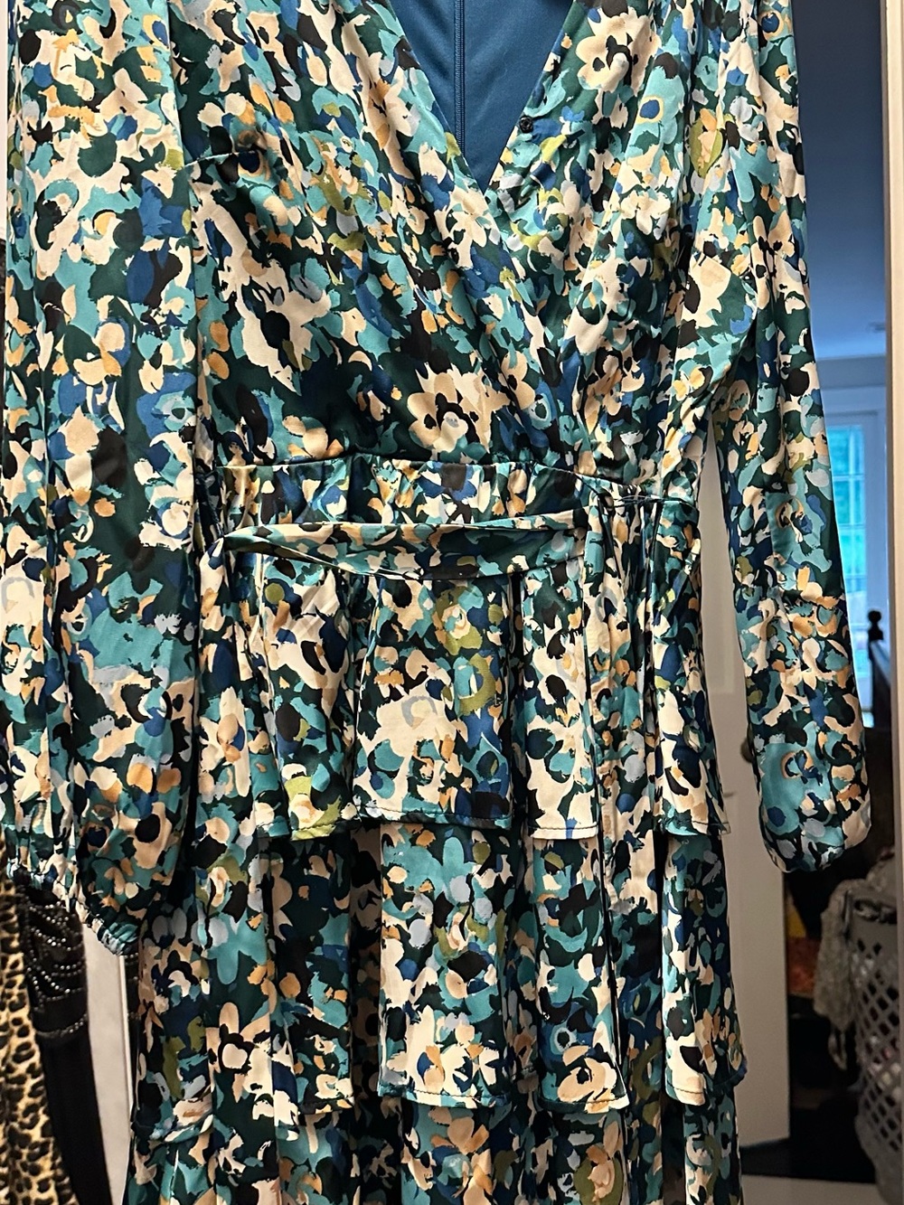 Nicole Miller Teal Floral Print Dress